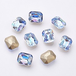 Светло-Голубой K 9 кабошоны из стеклянного страза, блестящий лазерный стиль, имитация австрийский хрусталь, задние и задние, граненые, прямоугольные, с покрытием на задной стороне, Небесно-голубой, 10x8x4 мм