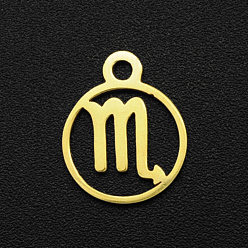 Скорпион 201 прелести нержавеющей стали, плоские круглые с созвездием, золотые, Скорпион, 13.4x10.8x1 мм, отверстие : 1.5 мм