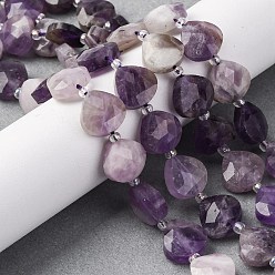 Аметист Природный аметист нитей бисера, граненое сердце, с бисером, 12x12x5 мм, отверстие : 1.2 мм, около 12 шт / нитка, 6.50'' (16.5 см)