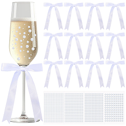 Белый 24 шт. полиэстеровые банты, с 5 листами акриловых наклеек, имитирующих перламутр, полукруглые наклейки с жемчугом, украшения для упаковки подарочной коробки, белые, 130x180x9 мм