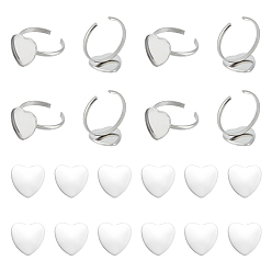 Нержавеющая Сталь Цвет Набор для самостоятельного изготовления пустого кольца-сердечка, включая 304 настройки кольца безеля из нержавеющей стали, Кабошоны из стекла, цвет нержавеющей стали, 40 шт / коробка