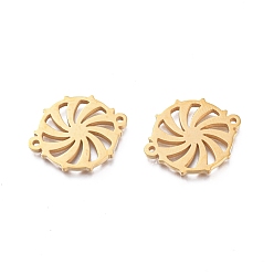 Golden Ion Plating(IP) 304 Stainless Steel Links, Manual Polishing, Flat Round, Golden, 16x19x1.2mm, Hole: 1mm