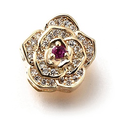 Настоящее золото 18K Латунные микро проложить Цирконий Европейский бисером, цветок, бусины с большим отверстием, без кадмия, без никеля и без свинца, реальный 18 k позолоченный, 11x12x10 мм, отверстие : 4 мм