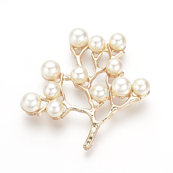 Golden Alloy Cabochons, with ABS Plastic Imitation Pearl Beads, Trees, Golden, 44x44x6mm