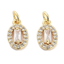 Clear Brass Micro Pave Cubic Zirconia Charms, with Jump Ring, Oval, Real 18K Gold Plated, Clear, 10x6.5x3.5mm, Hole: 2mm