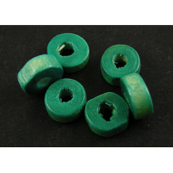 Зеленый Природных шарики древесины, без свинца, окрашенные, плоско-круглые, зелёные, 8x3.5 мм, отверстие : 3 мм, Около 5000 шт / 1000 г