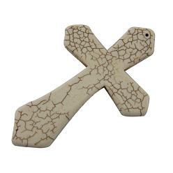 Магнезит Большие подвески из натурального магнезита, крестик, белые, 85x56x6 мм, отверстие : 1.2 мм, Около 43 шт / 1000 г