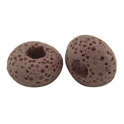 Pink Европейские бусины из вулканического камня, бусины с большим отверстием, Без металлического сердечника, рондель, розовые, 15~16.5x9~10 мм, отверстие : 5 мм