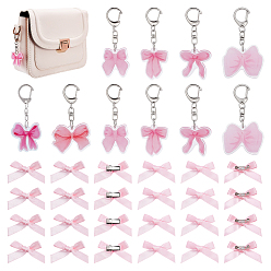 Платина Наборы для самостоятельного изготовления броши и заколок для волос из кожи аллигатора, включая акриловые подвесные украшения, заколки для волос из ткани с бантом из железной кожи аллигатора, железа броши, платина, 50~85x29~37x7.5 мм