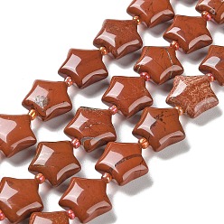 Красный Камень Натуральные красные яшмы бусы пряди, с бисером, дутая звезда, 14~15.5x15~16x6.5~7 мм, отверстие : 1 мм, около 24~25 шт / нитка, 15.55''~15.95'' (39.5~40.5 см)