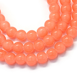 Легкий Лосось Выпечки окрашены имитация нефрита стекловолокна круглый шарик, светлый померанцевый, 4.5~5 мм, отверстие : 1 мм, около 200~210 шт / нитка, 31.4 дюйм