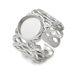 Stainless Steel Color 304 Stainless Steel Cuff Ring Components, Round Bezel Pad Ring Setting, Stainless Steel Color, 18mm, Tray Size: 10mm