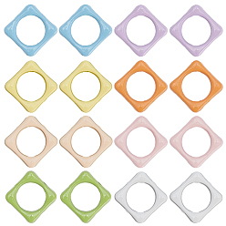 Rhombus 32 шт. 8 цвета краска для выпечки сплав бусины рамка, разноцветные, ромб, 15.5x16x4 мм, отверстие : 1.8 мм, 4 шт / цвет