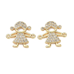 Golden Brass Micro Pave Colorful Cubic Zirconia Connector Charms for Jewelry Making, Girl Links, Cadmium Free & Lead Free, Real 18K Gold Plated, Golden, 15.5x16.5x2mm, Hole: 1mm