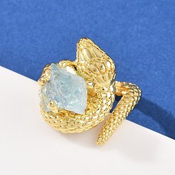 Аквамарин Открытые кольца-манжеты из натурального аквамарина в форме змеи, латунные регулируемые кольца для женщин, долговечный, золотые, внутренний диаметр: 18x21 мм