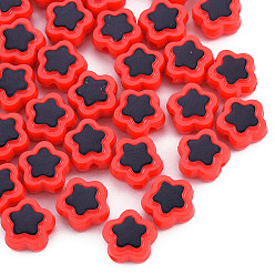 Red Plating Opaque Acrylic Beads, Metal Enlaced, Star, Red, 9.5x10x5mm, Hole: 1.6mm, about 1850pcs/500g