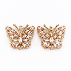 Clear Brass Micro Pave Cubic Zirconia Links Connectors, Long-Lasting Plated, Butterfly, Light Gold, Clear, 18.5x20x4mm, Hole: 1.4mm