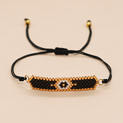 Gold Glass Seed Evil Eye Braided Bead Bracelet for Women, Gold, 11 inch(28cm)