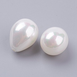 White Shell Pearl Half Drilled Beads, Drop, White, 16~17x12mm, Hole: 1mm