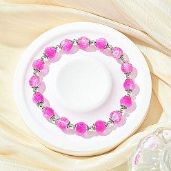 Фуксин Круглые стеклянные бусины с трещинами, растягивающиеся браслеты, с латунной фурнитурой , фуксиново-красные, внутренний диаметр: 2-1/4 дюйм (5.7 см)