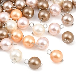 (52) Непрозрачная лаванда Круглые подвески из ракушек, окрашенные в жемчуг, с латунными петлями с платиновым покрытием, разноцветные, 14x8 мм, отверстие : 2.8 мм