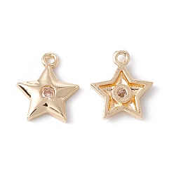 Золотой Покрытие стойки латунь микропаве прозрачные кубические циркониевые подвески, долговечный, без кадмия и без свинца, звезды прелести, золотые, 11.5x10.5x2 мм, отверстие : 1 мм