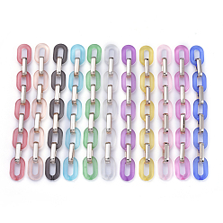 Mixed Color Handmade Figaro Chains, with Transparent Frosted Acrylic Linking Ring and CCB Plastic Linking Ring, Oval, Mixed Color, Link: 31x19x5mm, 6.5x12x29, about 39.37 inch(1m)/strand