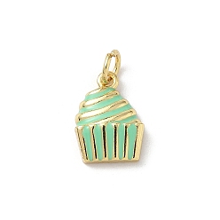 Зеленый Латунь эмаль подвески, кекс прелести, стойки покрытие, без кадмия и без свинца, долговечный, реальный 18 k позолоченный, с целью перехода в кольце, зелёные, 13x9.5x3.5 мм, отверстие : 3.5 мм