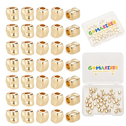 Настоящее золото 18K 50шт. стойка покрытие латунные распорные бусины, долговечный, без свинца и без кадмия, текстурированный прямоугольник, реальный 18 k позолоченный, 5x5x4 мм, отверстие : 2 мм