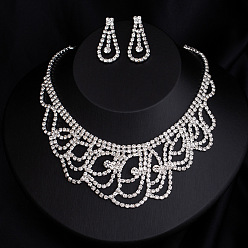 Teardrop Комплекты из цепочки из сплава с кристаллами и стразами, а также серьги-гвоздики., платина, слеза, 560 мм, Кулон : 50 мм