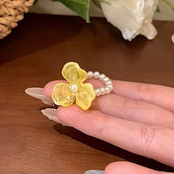 Желтый Кольца из акрила и искусственного жемчуга для женщин, цветок, желтые, внутренний диаметр: 17 мм