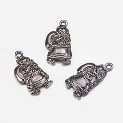 Черный Цвет Металла Подвески из сплава , Рождество Санта-Клаус, без кадмия, без никеля и без свинца, металлический черный , 24.9x13x4 мм, отверстие : 2 мм