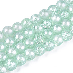 Бледно-бирюзовый Полупрозрачные стеклянные бусины с кракле, с блеском порошок, круглые, бледные бирюзовая, 8x7.5 мм, отверстие : 1 мм, около 100~105 шт / нитка, 31.50 дюйм ~ 33.07 дюйм (80 см ~ 84 см)