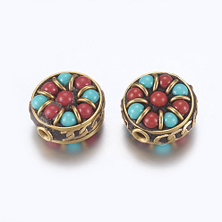 Colorido Abalorios de indonesia hecho a mano, con fornituras de latón, sin níquel, plano y redondo, crudo (sin chapar), colorido, 15~16.5x9.5~10.5 mm, agujero: 2 mm