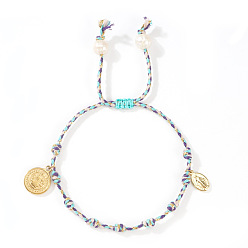 Темно-синий  Шифер Религия латунные плоские круглые и овальные браслеты с подвесками, регулируемые плетеные браслеты из волокон для мужчин и женщин, темный сланец синий, 7-7/8 дюйм (20 см), внутренний диаметр: 11 дюйм (28 см)