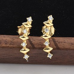 Золотой 925 серьги-гвоздики из стерлингового серебра с прозрачным кубическим цирконием, ромб, слева и справа, золотые, 17x5 мм