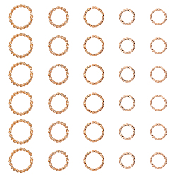 Roségold 304 Edelstahl offenen Ringe springen, Twisted-Runde, Roségold, 8~12x1~1.4 mm, Innendurchmesser: 5.5~9 mm, 50 Stück / Karton