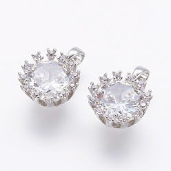 Платина Латунные микро проложить кубического циркония прелести, плоско-круглые, платина, 15x13x7 мм, отверстие : 2.5x4.5 мм