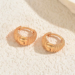 Розовое Золото Серьги-кольца из латунной текстурированной полосы, розовое золото , 13x6 мм