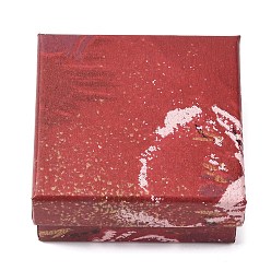 (123L) Белый крем непрозрачный блеск Квадратные картонные коробки для украшений с принтом в виде цветочной картины маслом., с губкой внутри, серьги, кольца, ожерелья и браслеты, подарочная упаковка, огнеупорный кирпич, 7x7x3 см