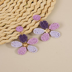 Сливовый Серьги-гвоздики из сплава рафии с цветочным узором в богемном стиле, золотые, слива, 70x50 мм