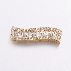 Real 18K Gold Plated Brass Micro Pave Cubic Zirconia Pendants, Multi-strand Links, Long-Lasting Plated, Real 18K Gold Plated, Wave, 22.5x7x3mm, Hole: 1x2mm and 1mm