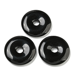 Обсидиан Природные подвески обсидиана, пончики, 39~40.5x5~7 мм, отверстие : 8~8.5 мм