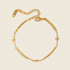Golden 304 Stainless Steel Textured Curved Tube Link Chain Bracelets for Women, Golden, 6.30 inch(16cm)