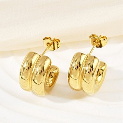 Настоящее золото 18K 304 серьги-гвоздики из нержавеющей стали c-образной формы, ионное покрытие (ip), реальный 18 k позолоченный, 15.5x9.5 мм