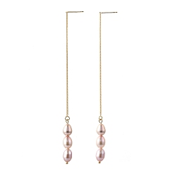 чертополох Латунная ушная нить, свисающие серьги, с натуральным культивированным пресноводным жемчугом, золотые, чертополох, 110 мм, штифты : 0.5 мм