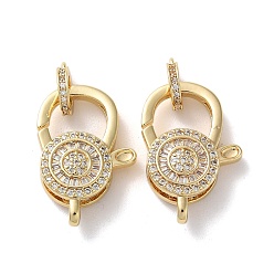 Настоящее золото 16K Застежки-лобстеры с прозрачным кубическим цирконием и латунным паве, плоско-круглые, без кадмия и без свинца, реальный 16 k позолоченный, 30.5 мм, плоско-круглые: 24x16x6.5 mm