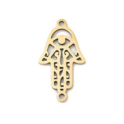 Настоящее золото 18K 201 подвески-соединители из нержавеющей стали с лазерной резкой, полые звенья для рук хамса, реальный 18 k позолоченный, 21.5x11.5x1 мм, отверстие : 1.4 мм