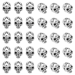 Античное Серебро 30 бусины из сплава в тибетском стиле, череп, античное серебро, 12x9x10 мм, отверстие : 1.5 мм