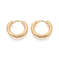 Настоящее золото 18K Серьги из 304 нержавеющей стали, текстурированное кольцо, реальный 18 k позолоченный, 16.5x18x3 мм